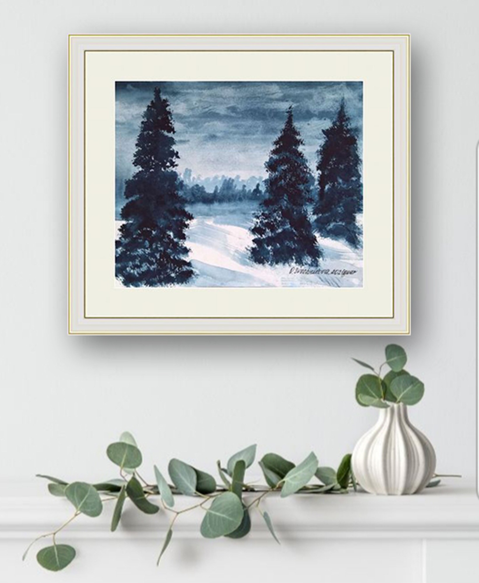 Watercolor Painting Of A Winter Landscape Original Watercolor Painting