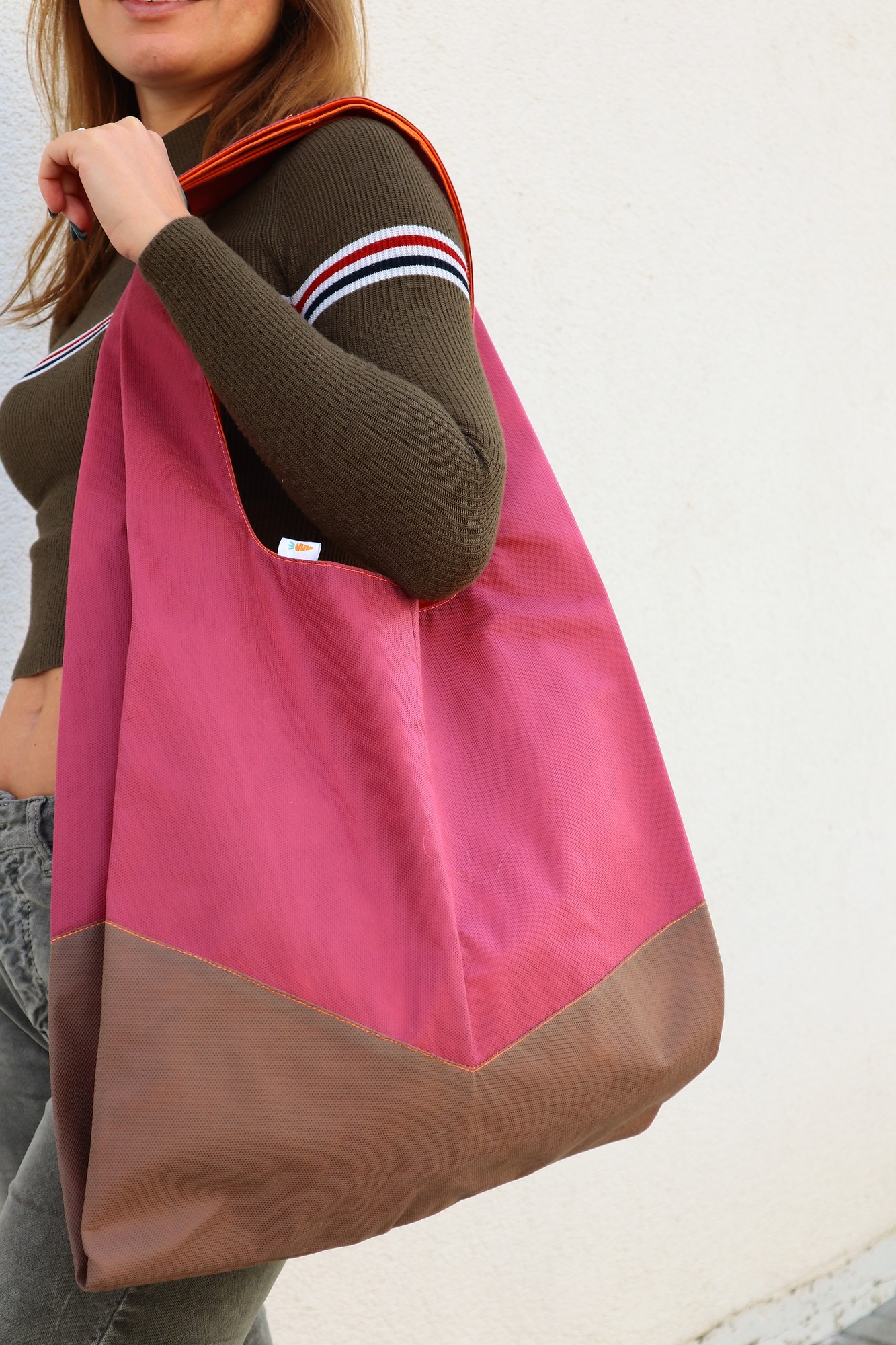 Large two-color shopper for shopping "Rick", bag handmade.