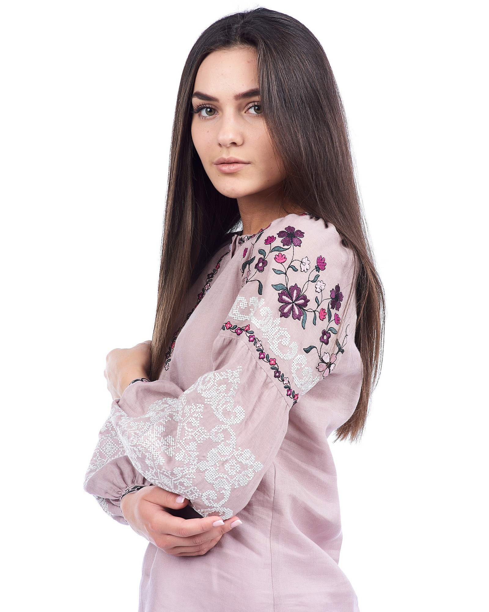 Woman's embroidered blouse dusty rose 240-19/00