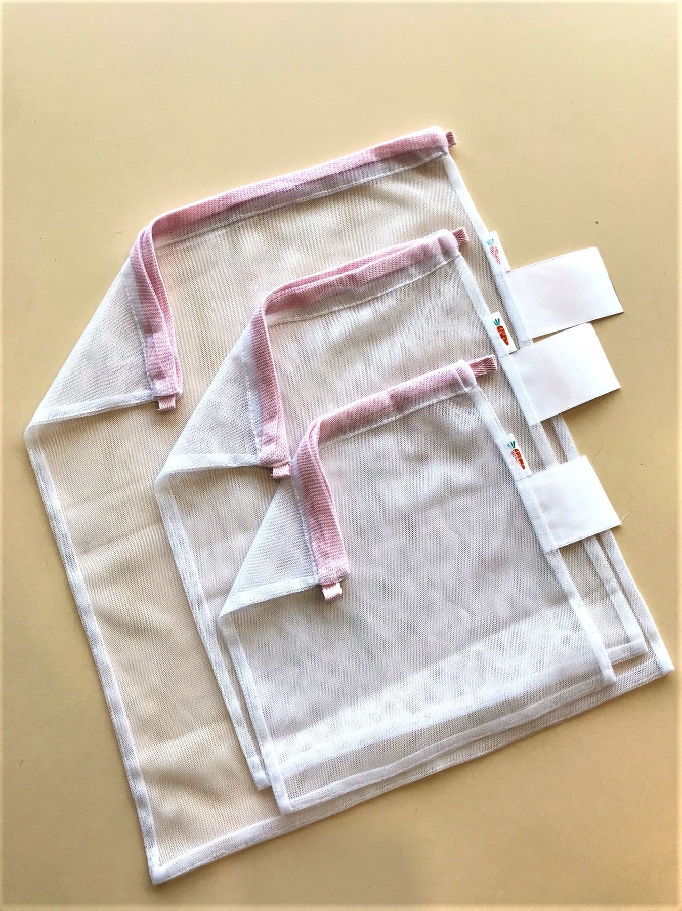 Reusable  tote mesh Bags - Set of 3, handmade,  sack, stringbag.