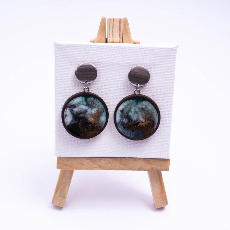 Unique Wood Resin Art Earrings with Stainless Steel Fittings