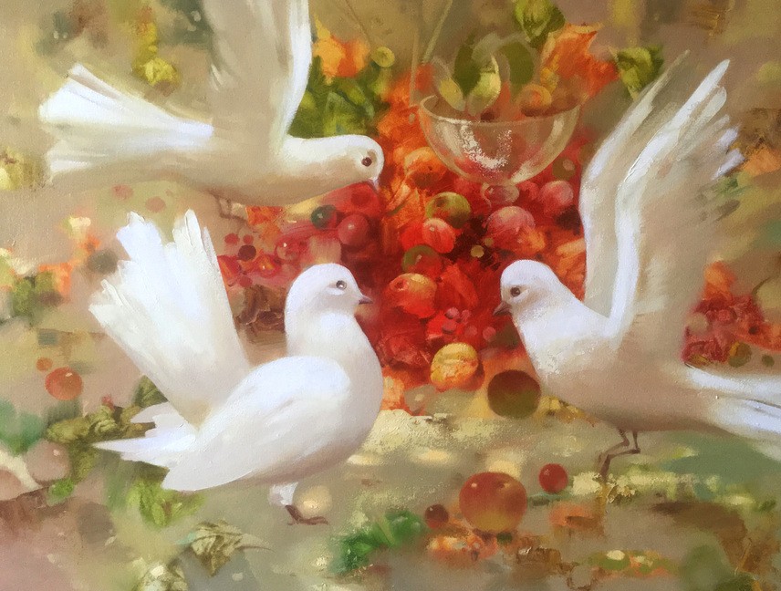 Abstract oil painting Pigeons Anatoly Borisovich Tarabanov nTar79