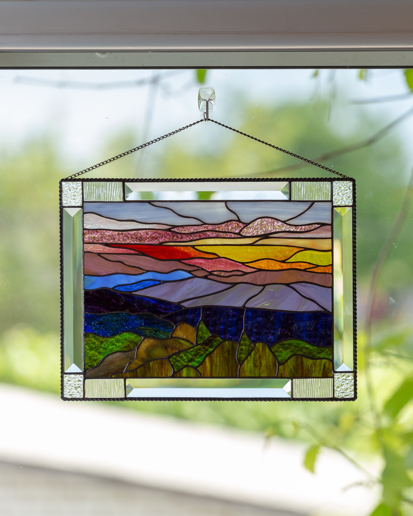 Blue Ridge Mountains stained glass panel