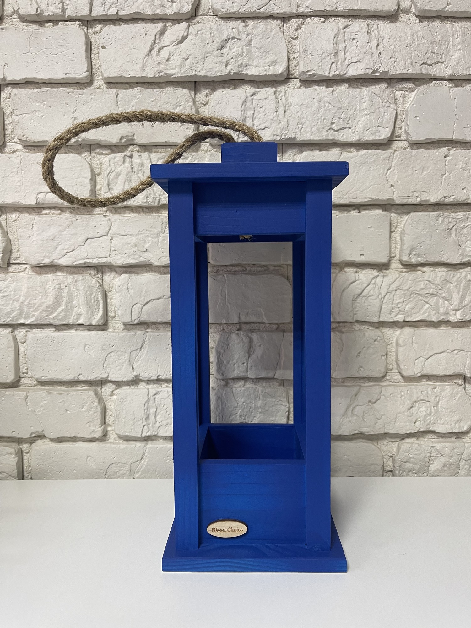 Candlestick wooden lantern blue 15x15x35