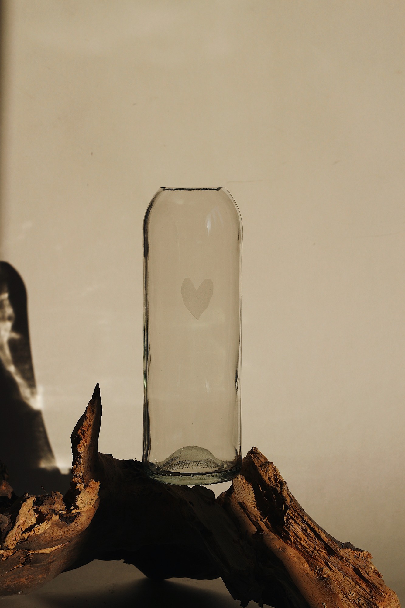 Upcycled transparent  wine bottle vase with matte heart, eco friendly home decor, glass vase, matte vase, minimalist vase