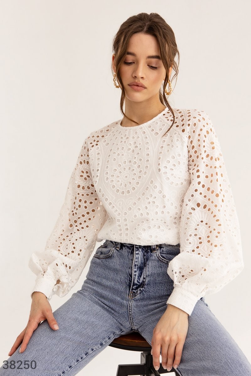 WHITE ROMANTIC STITCHED BLOUSE GEPUR