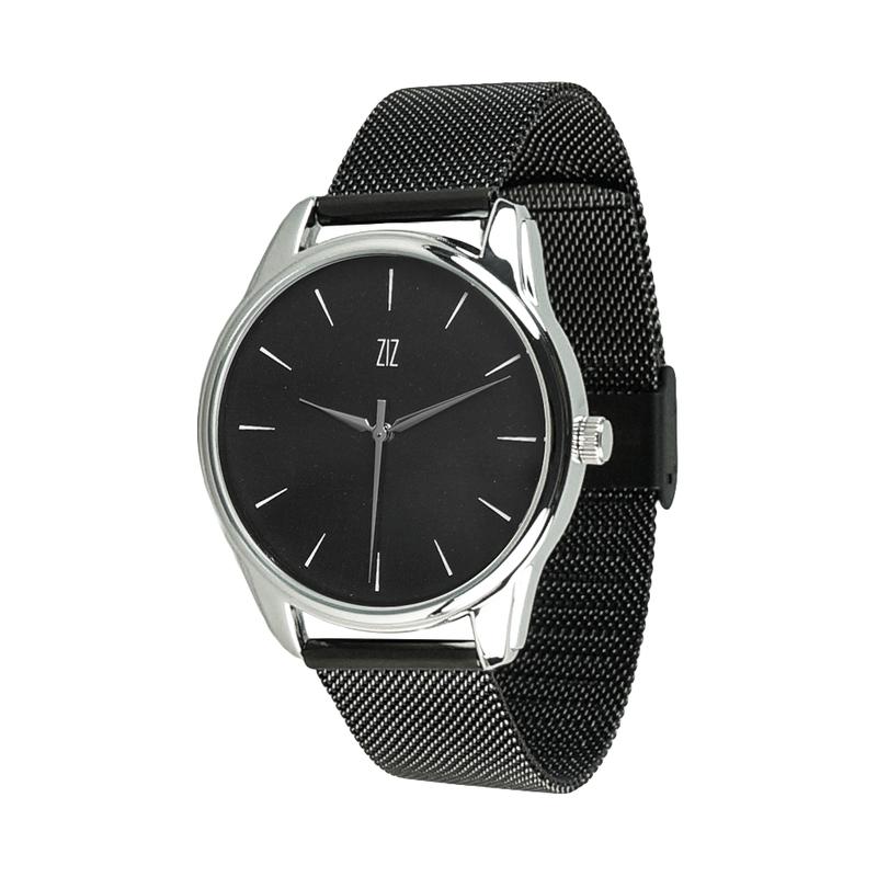 Ziz clock white on black on a metal bracelet