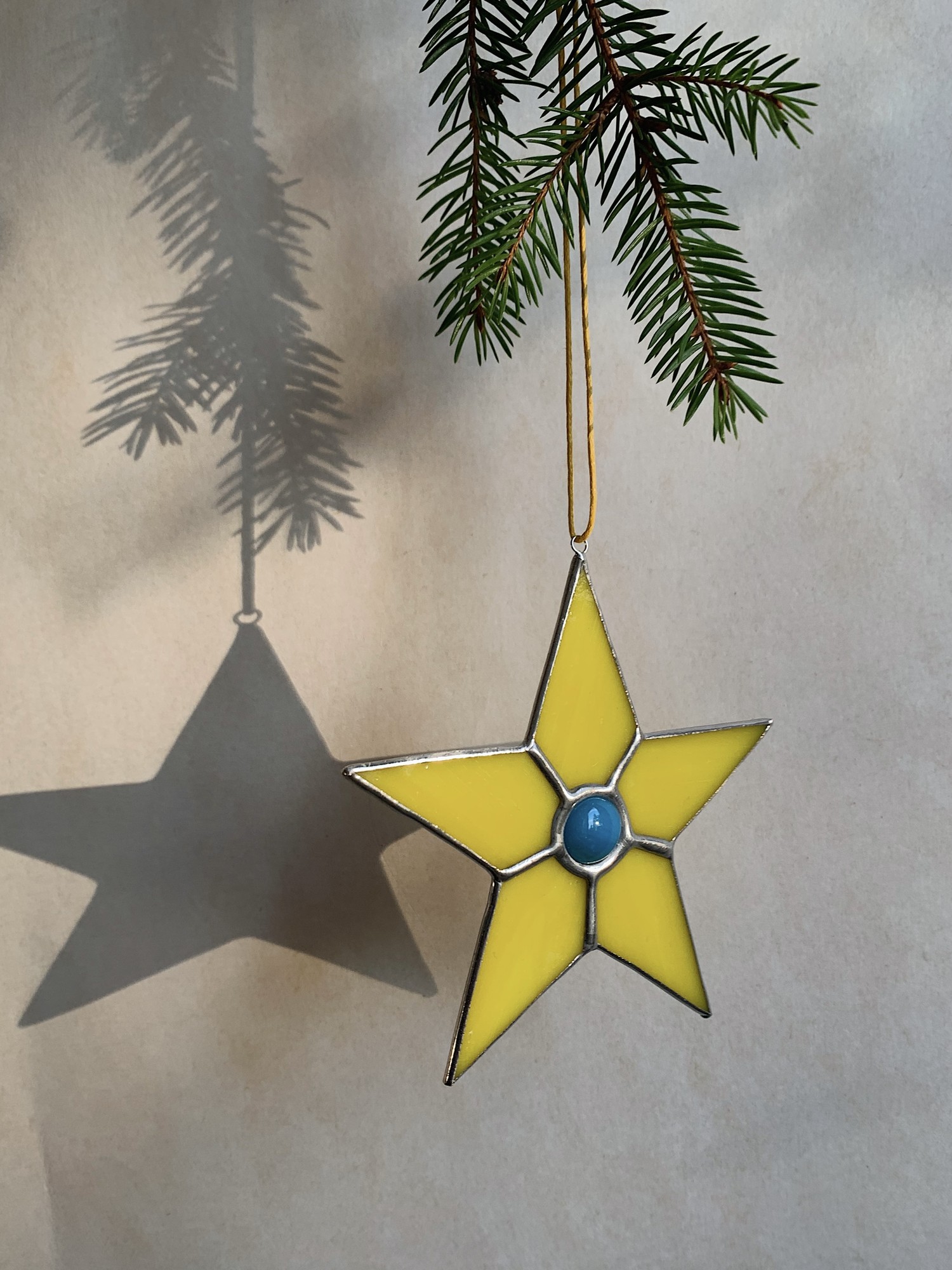 Yellow stained glass star, Suncatcher, Christmas decor, Gift Tree Ornaments, Moravian star