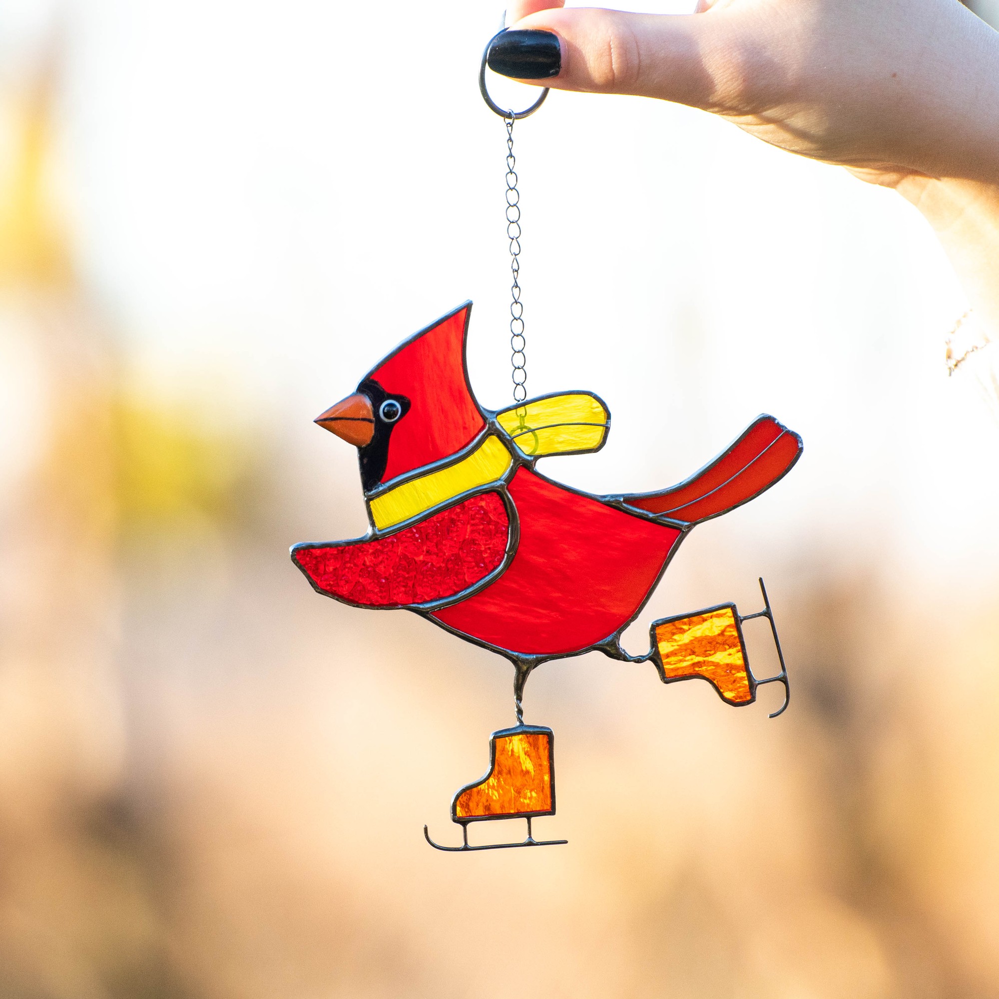 Christmas cardinal stained glass window hangings