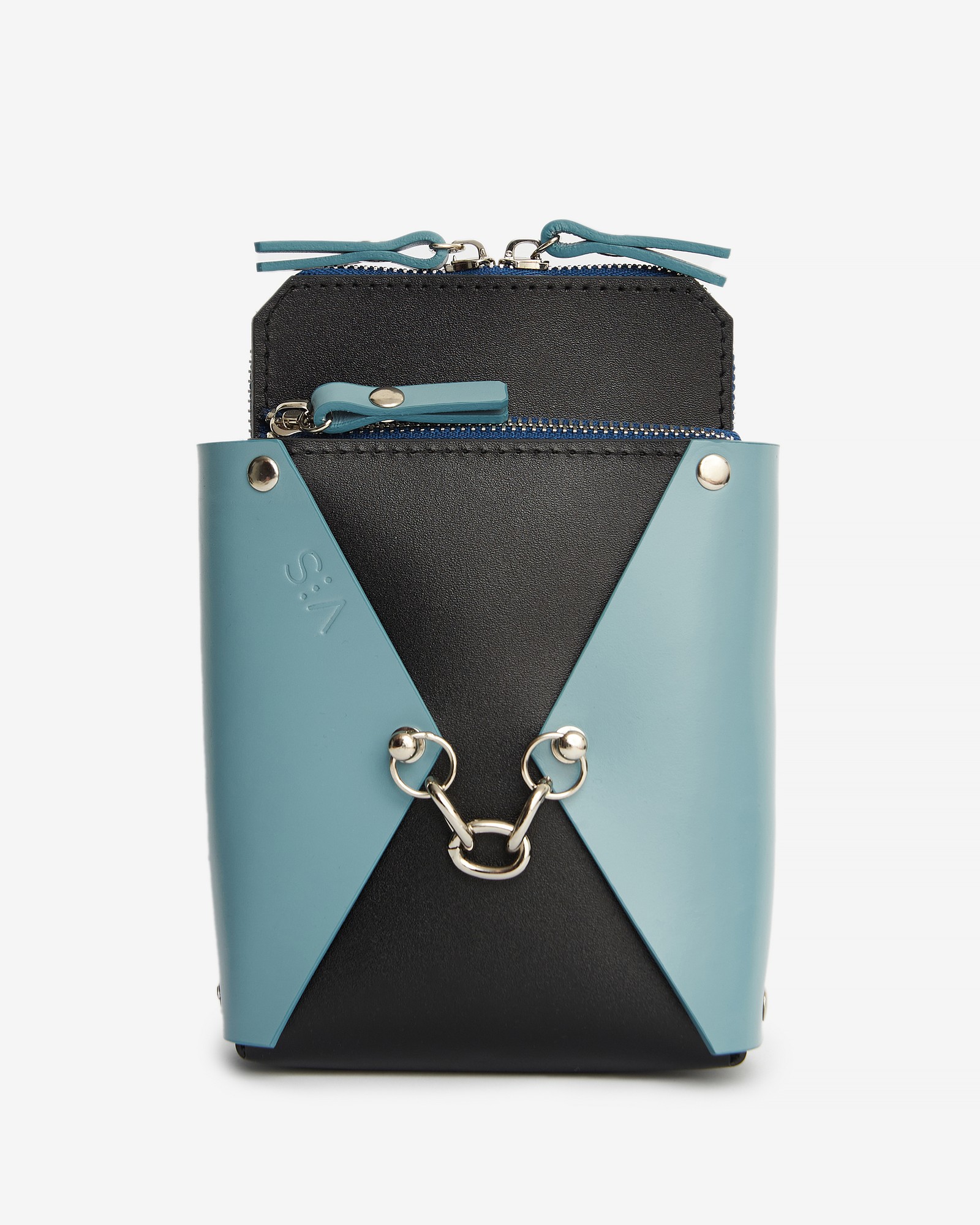 Talia leather bag in blue and black color