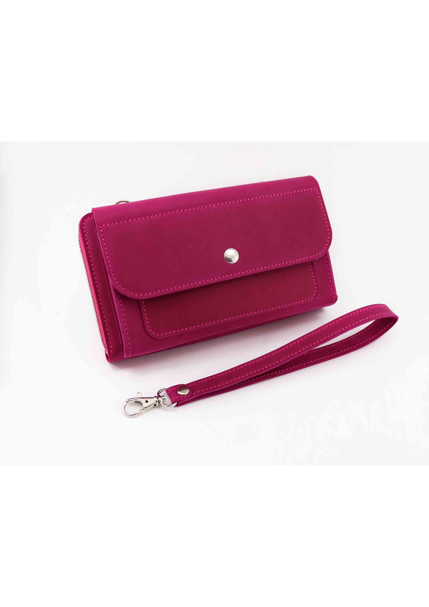 Womens crossbody leather bag-wallet with pocket for cell phone/ Pink - 01011