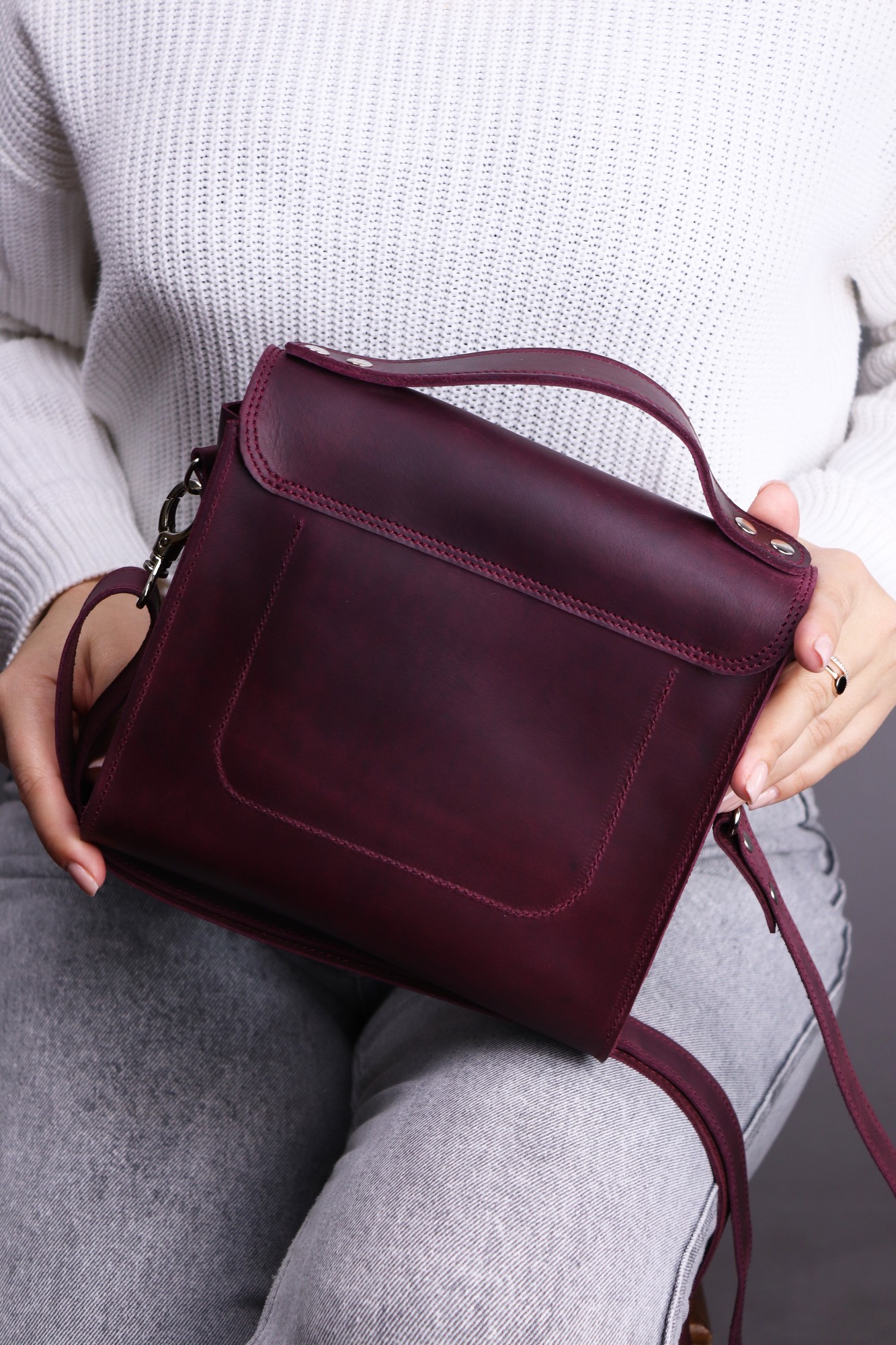 Purple Leather Long Handed Ladies Hand Bag