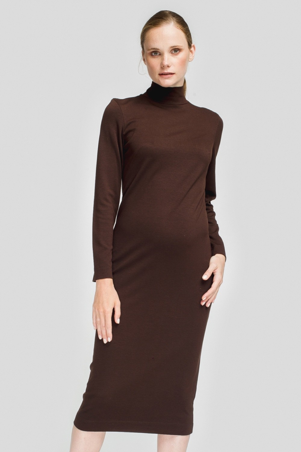 Chocolate sheath maternity-friendly midi dress - 20013 from MONAMOON ...