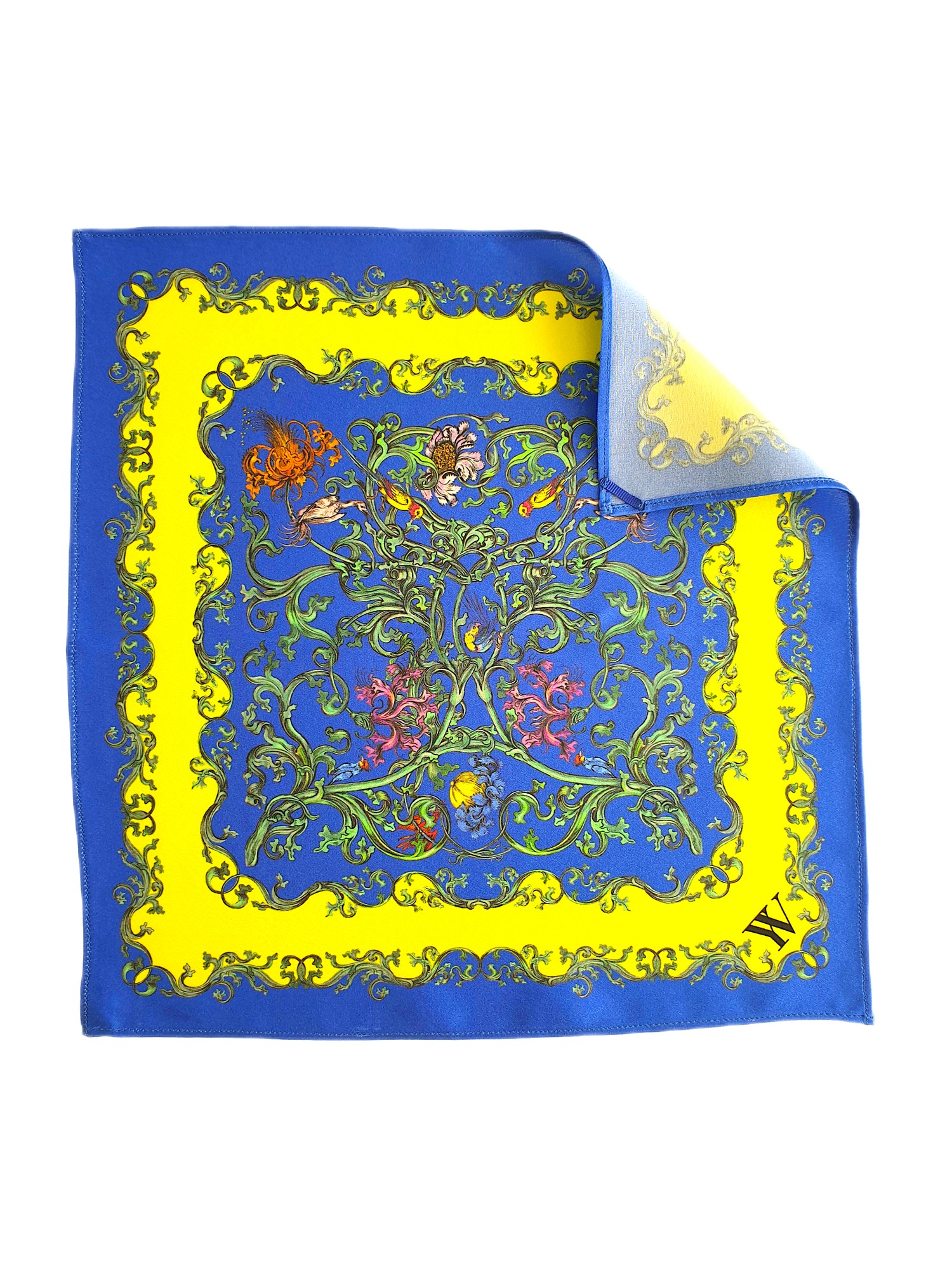 Silk scarf-transformer blue-yellow (28x28cm)