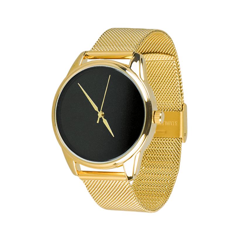 Ziz clock minimalism black on a metal bracelet (gold)