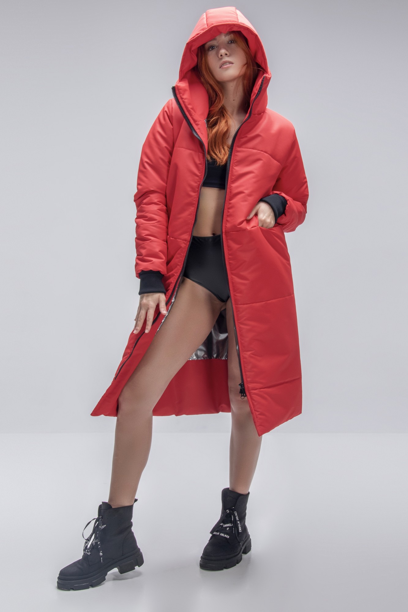 long down jacket Winter guard red