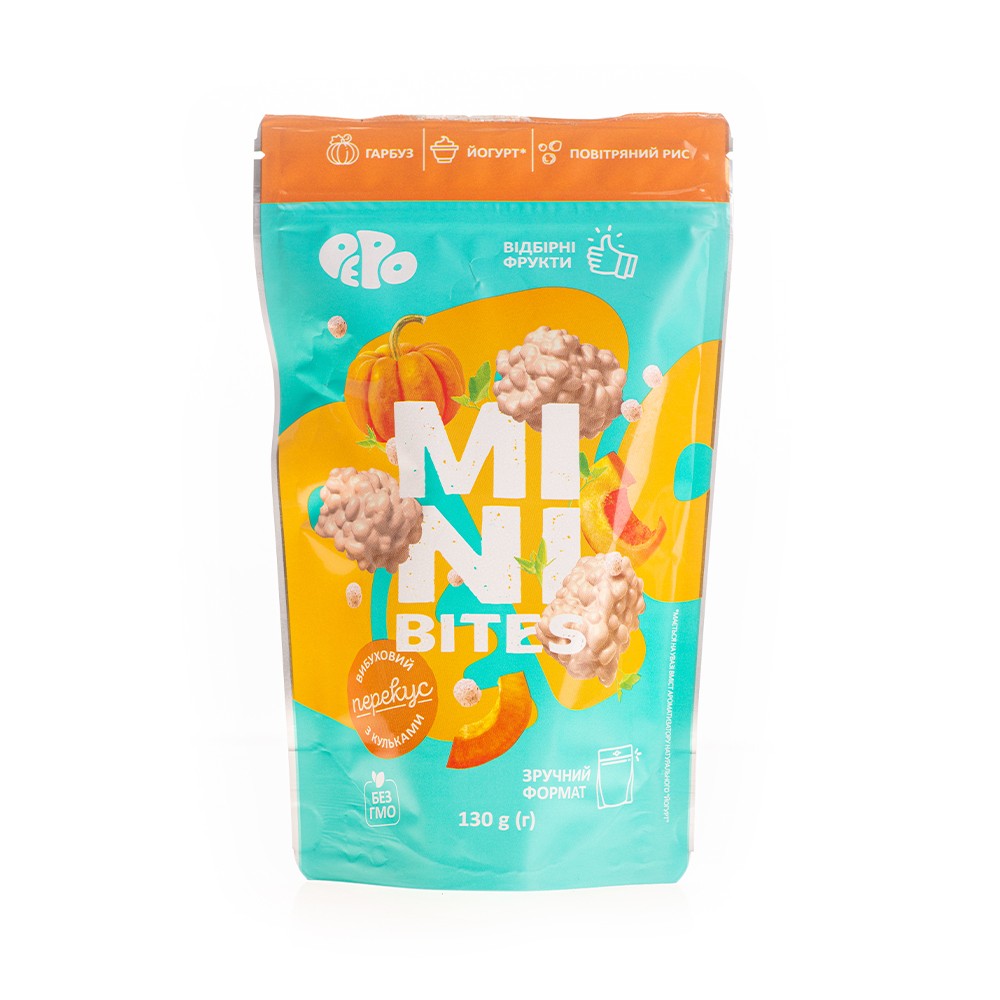"Mini-Bites" (Clusters) rice balls with candied pumpkin in white yogurt chocolate 130 g.