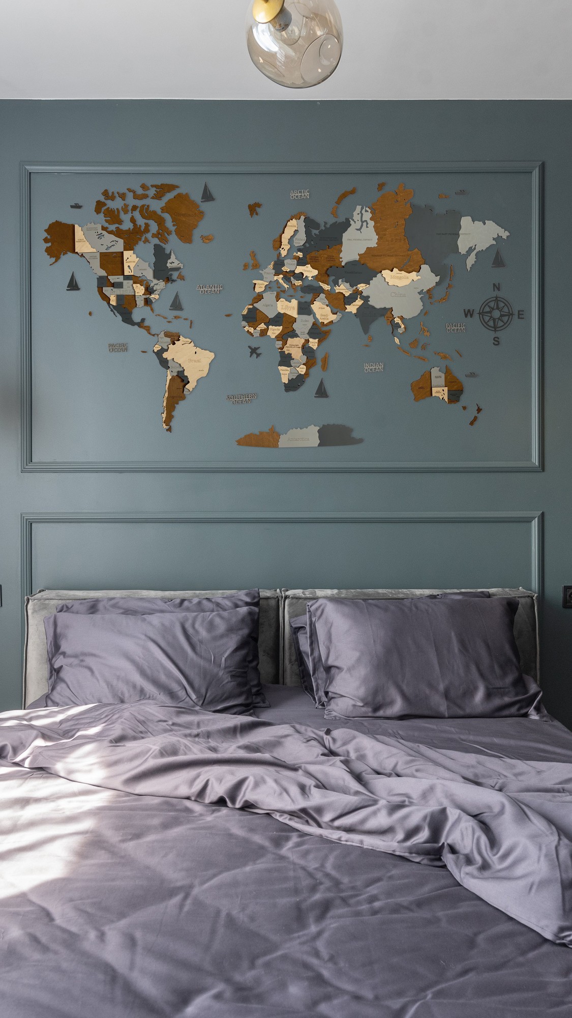 Wooden world map m size 47" x 24" ( 120 * 62 cm) color (sky) 3d art
