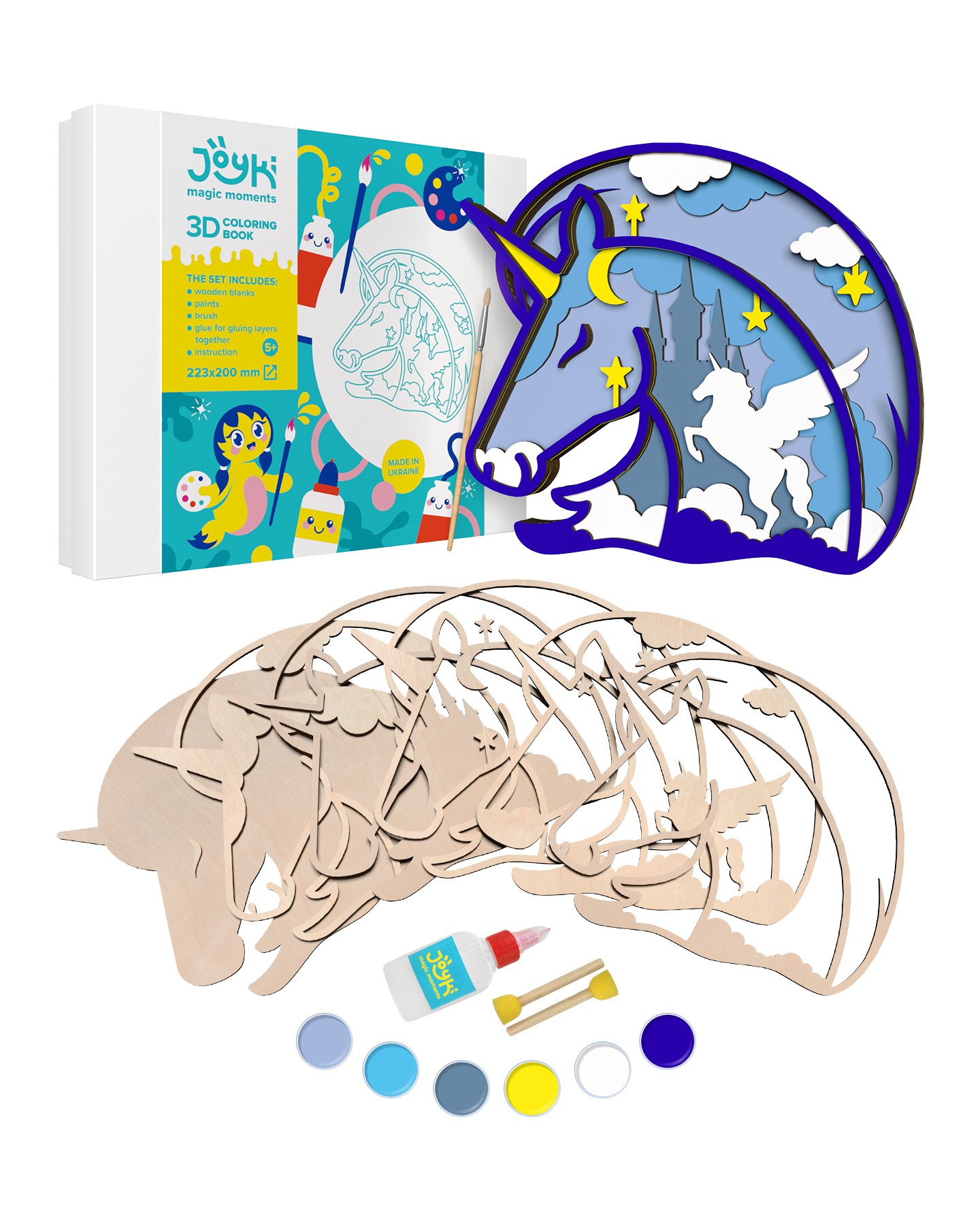 Joyki 3d wooden coloring book creativity kit «Unicorn 2»