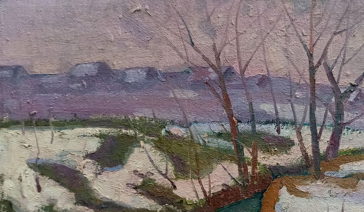 Oil painting Winter landscape Peter Tovpev nDobr253