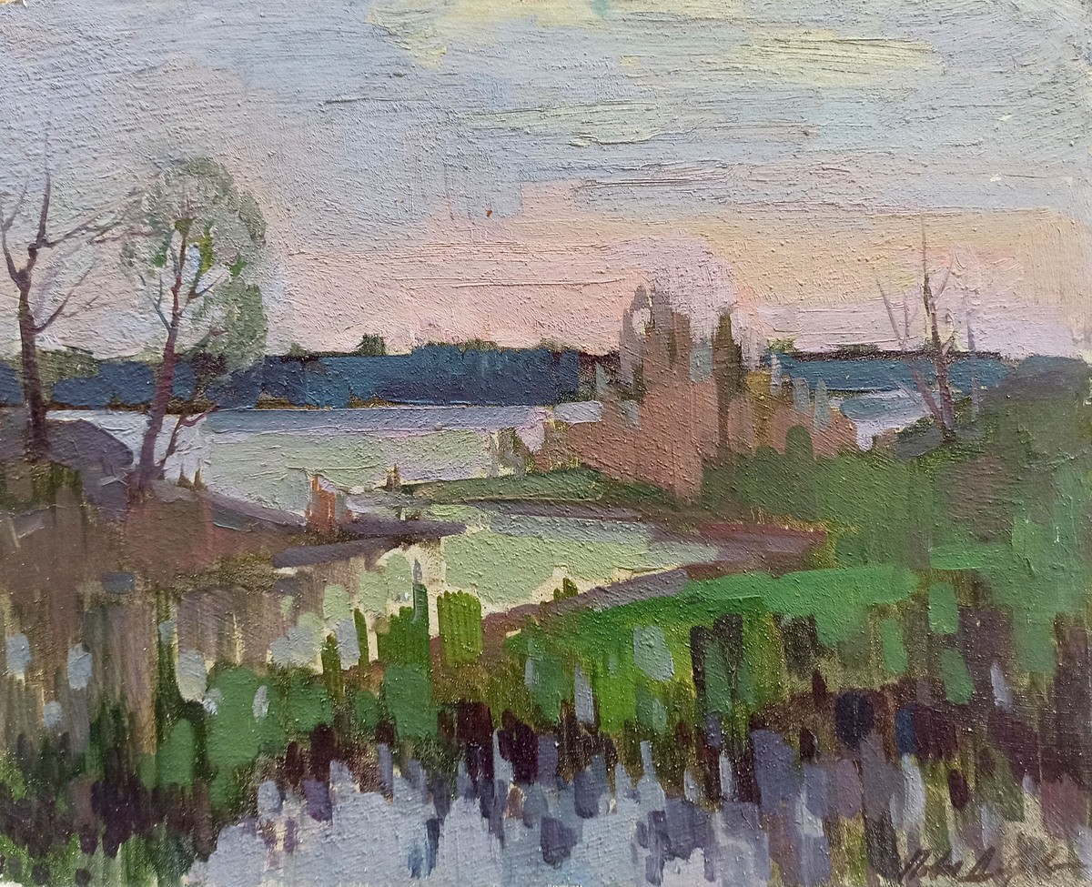 Oil painting Overlooking the river Peter Tovpev nDobr276