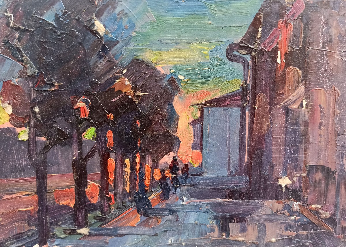 Oil painting Evening cityscape Peter Tovpev nDobr282