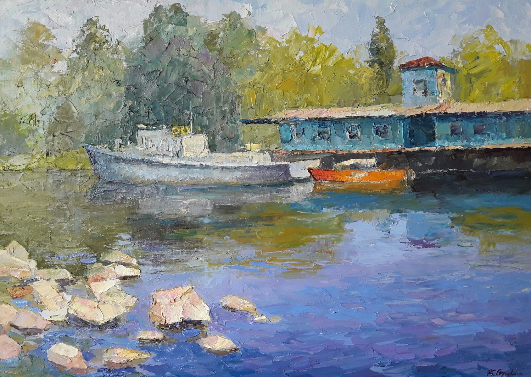 Oil painting Berth on the Dnieper Serdyuk Boris Petrovich nSerb244