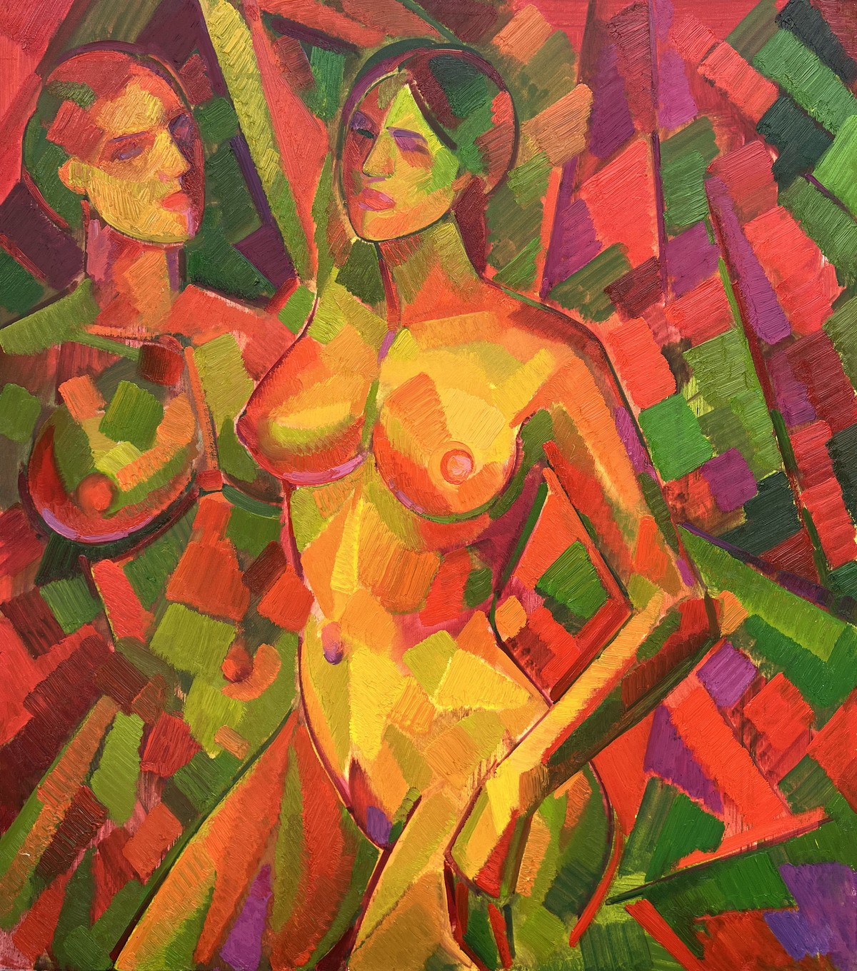 Abstract oil painting 2 bathers Peter Tovpev nDobr770