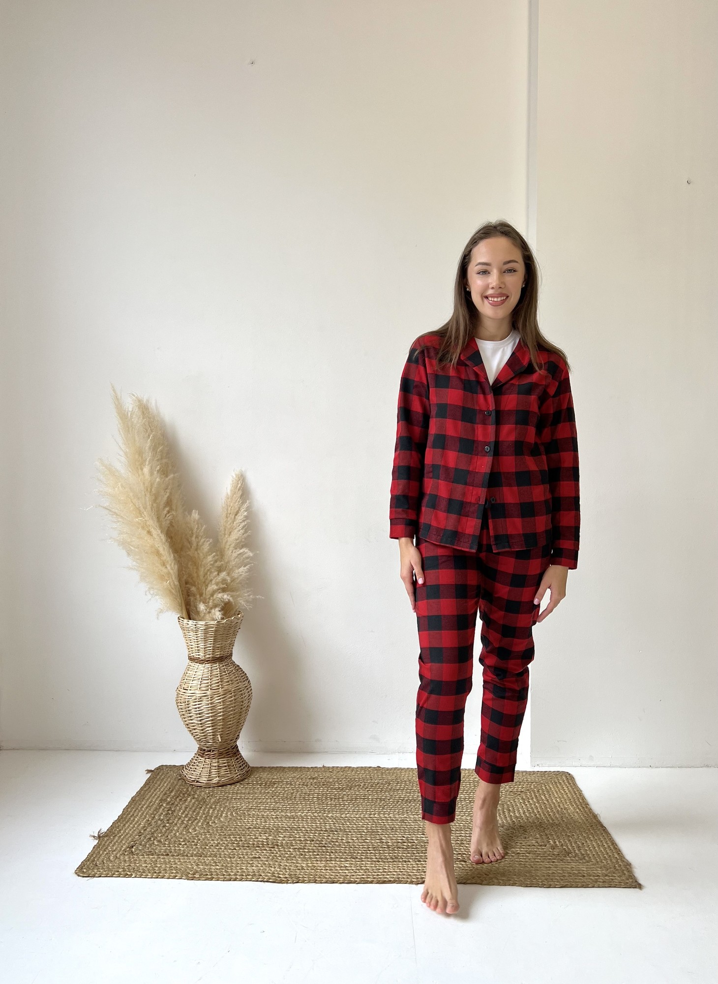 Women's pajamas 3-piece plaid cozy (pants+shirt+t-shirt) red/black  f71p+f01ws (Cosy) за 1750 UAH.