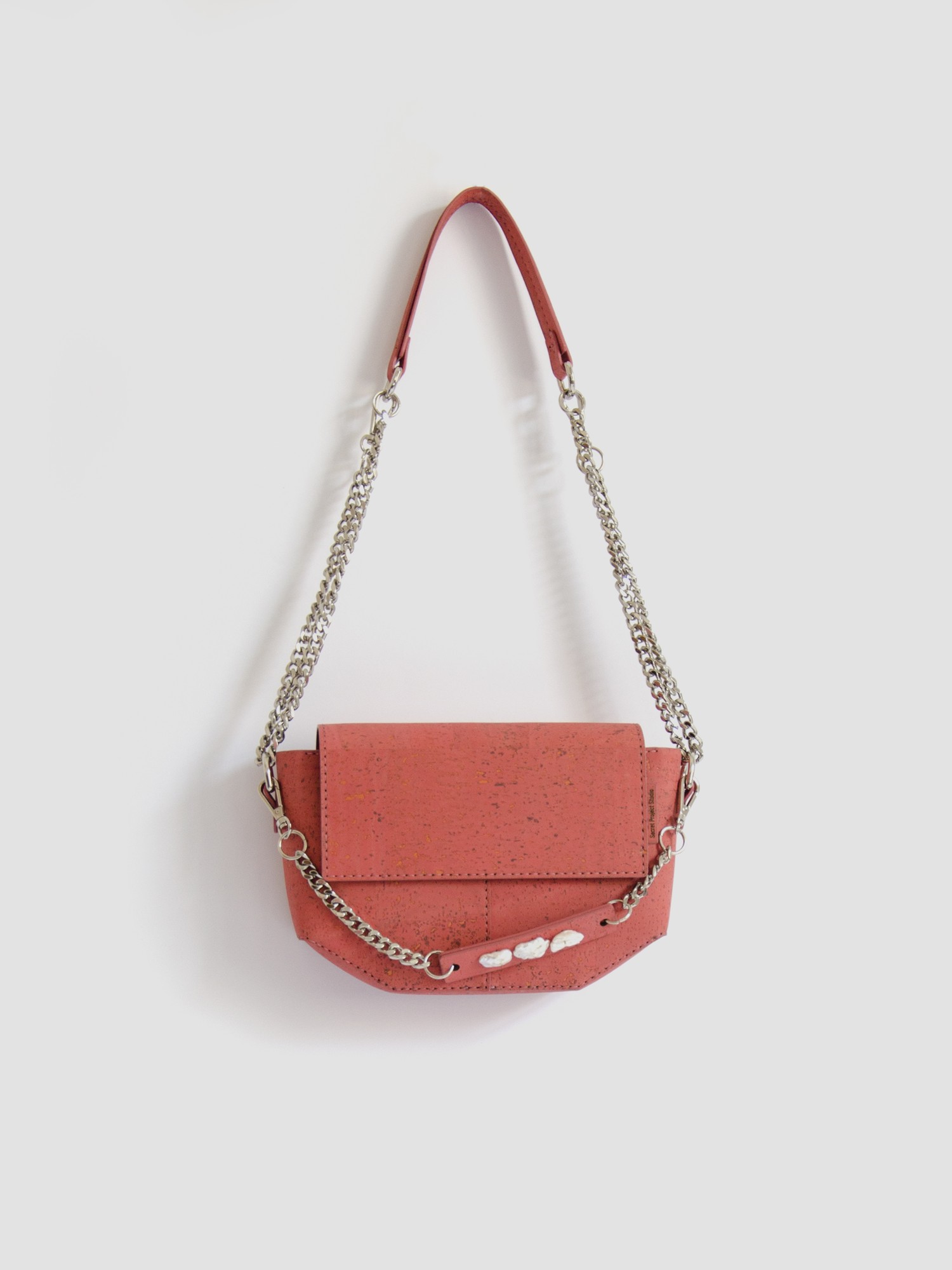 Natural Cork Leather Crossbody Bag Pearl in Coral Color. Made in Ukraine