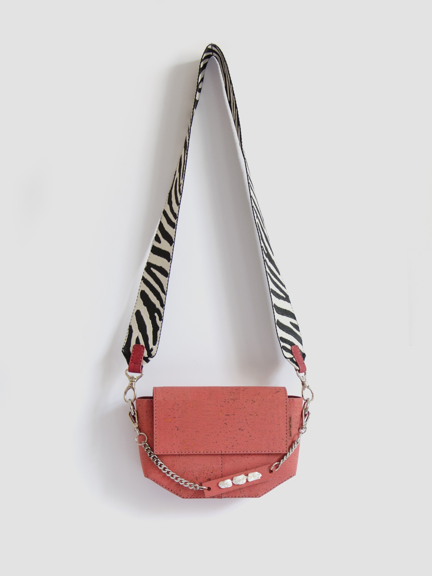 Natural Cork Leather Crossbody Bag Pearl in Coral Color. Made in Ukraine