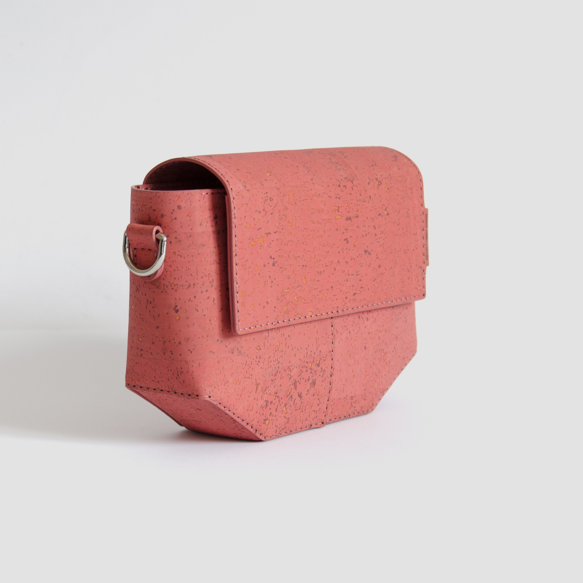 Natural Cork Leather Crossbody Bag Pearl in Coral Color. Made in Ukraine