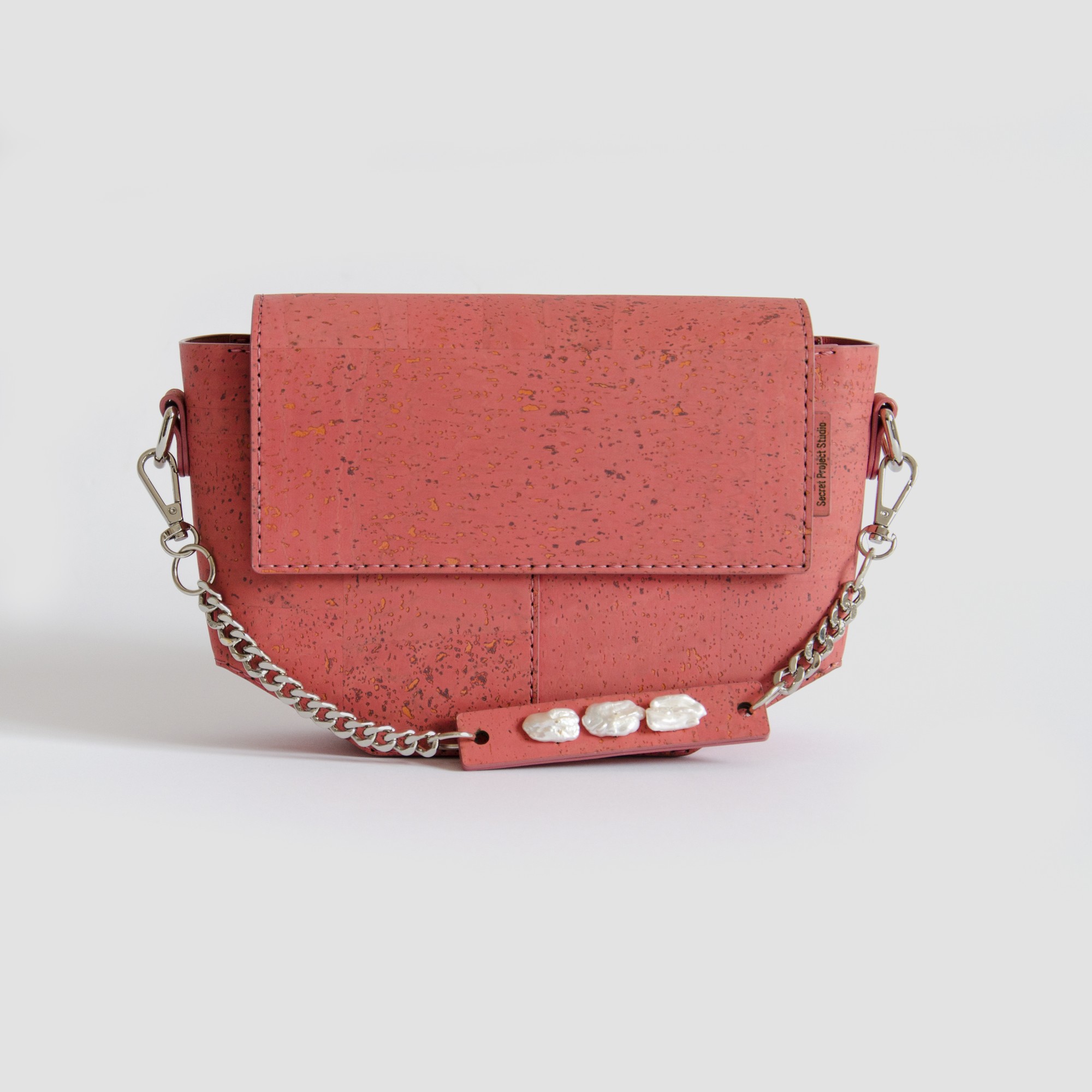 Natural Cork Leather Crossbody Bag Pearl in Coral Color. Made in Ukraine
