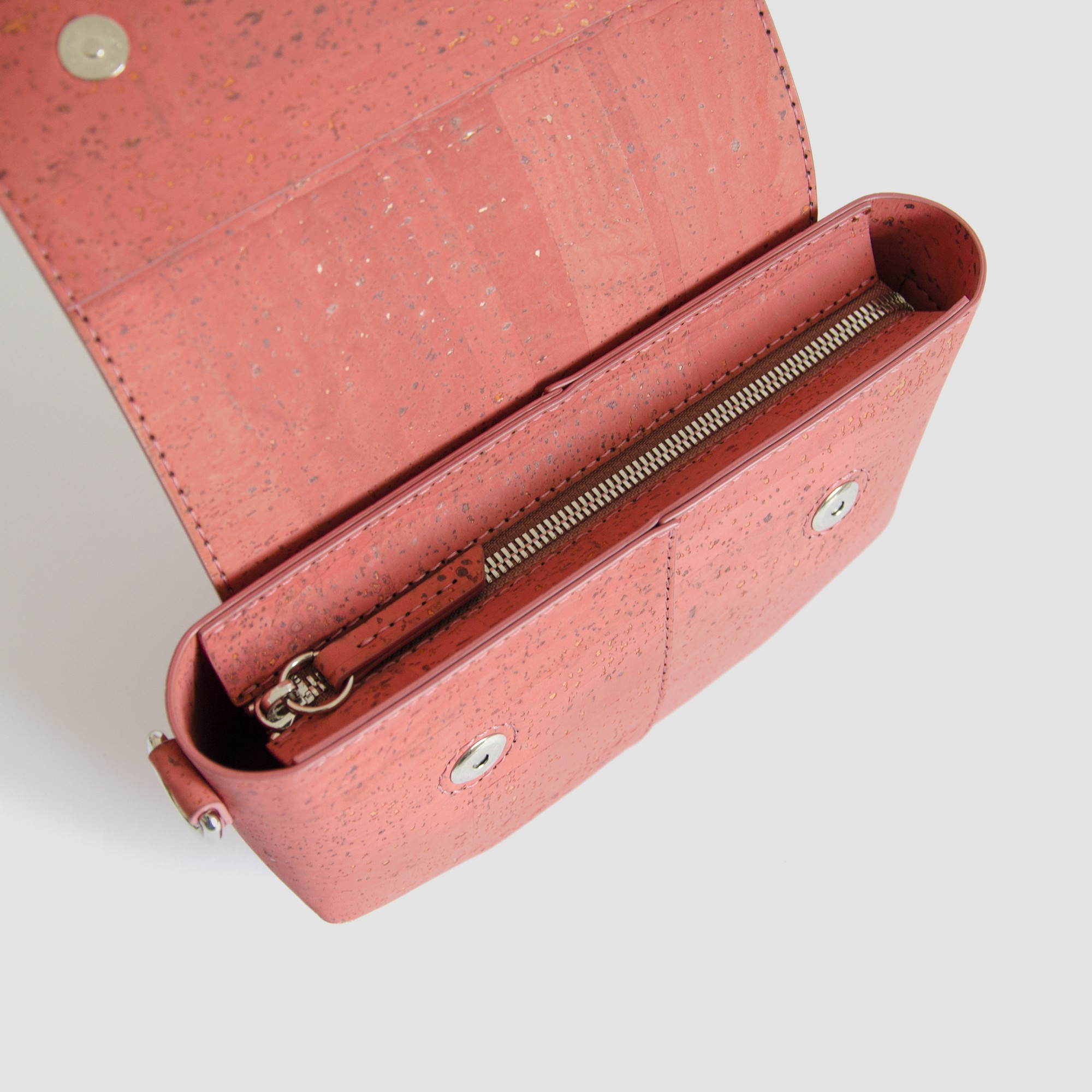 Natural Cork Leather Crossbody Bag Pearl in Coral Color. Made in Ukraine