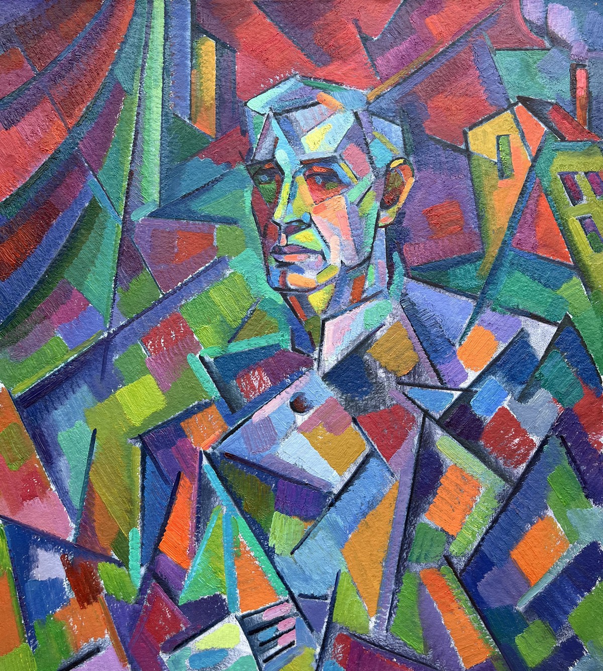 Abstract oil painting portrait of the artist peter dobrev peter tovpev