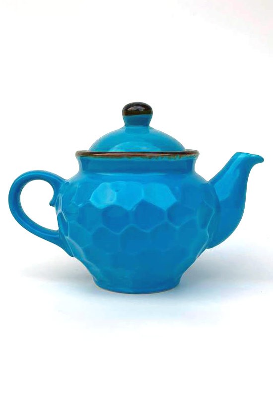 Handmade blue ceramic teapot