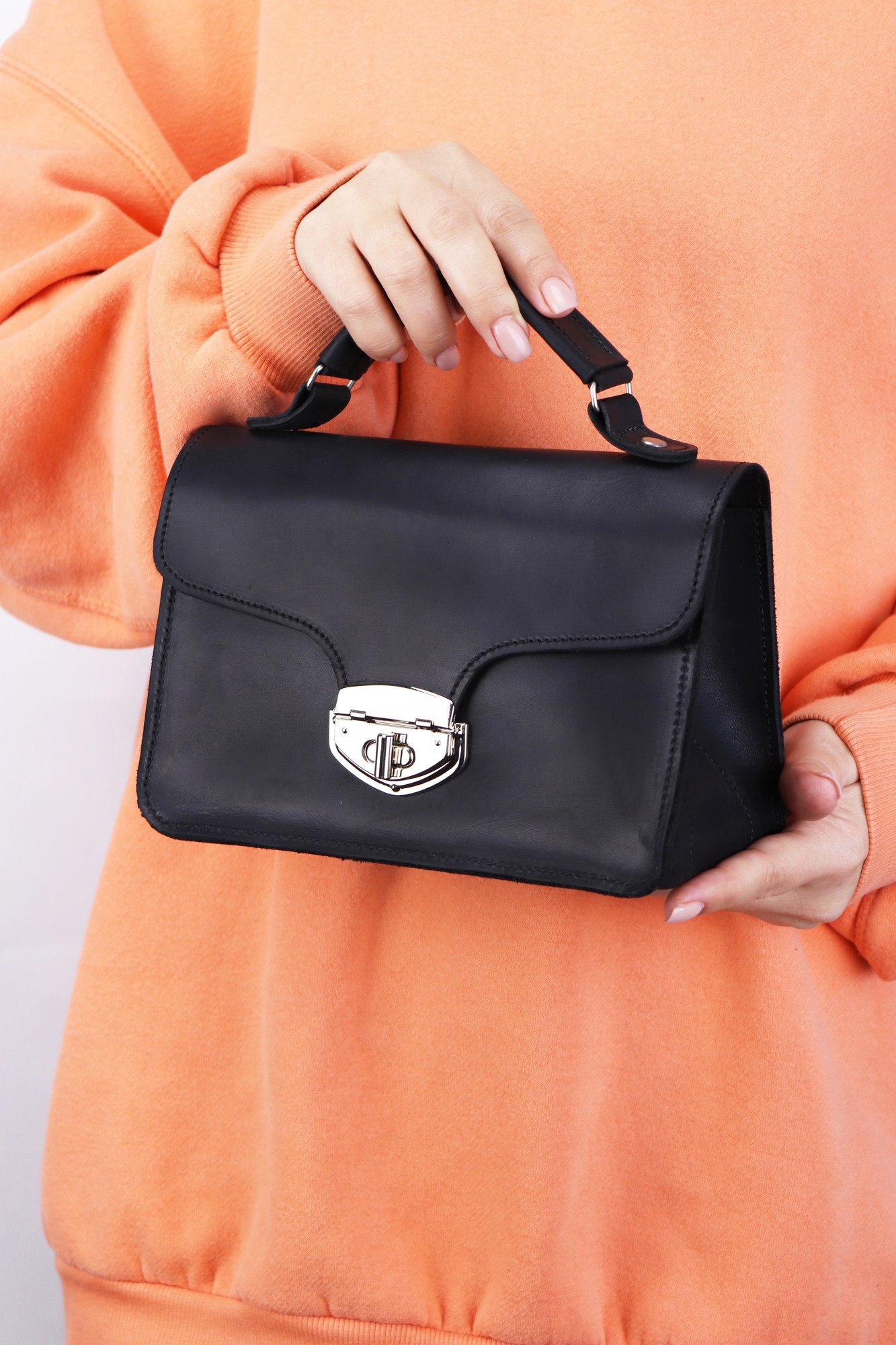 Women's leather top handle bag/ small classic clutch bag/ women's