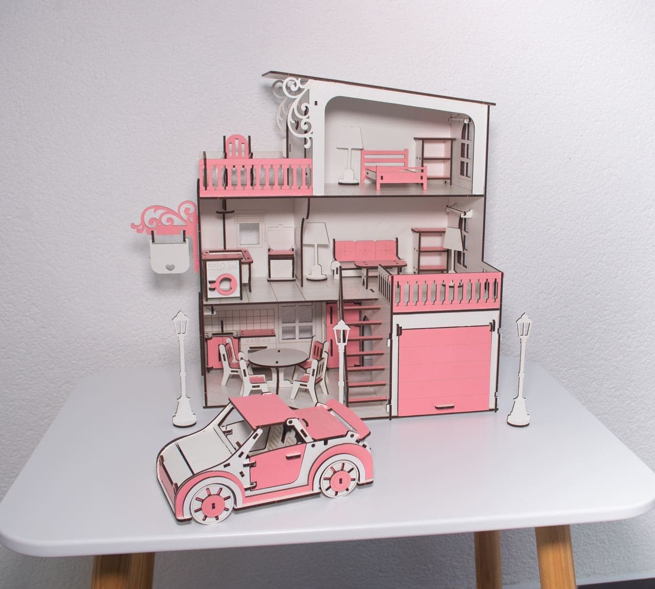 Dollhouse for LOL with garage, furniture and convertible, 3D Puzzle