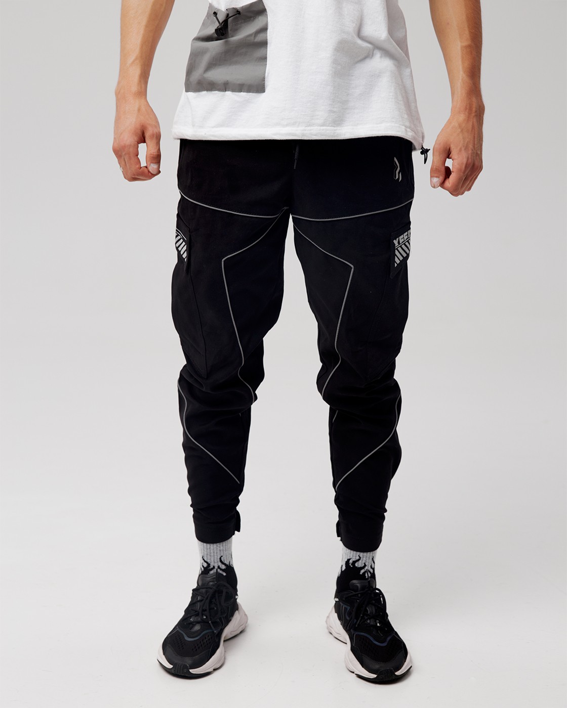 Men's warm cargo pants OGONPUSHKA Xeed black with reflectors