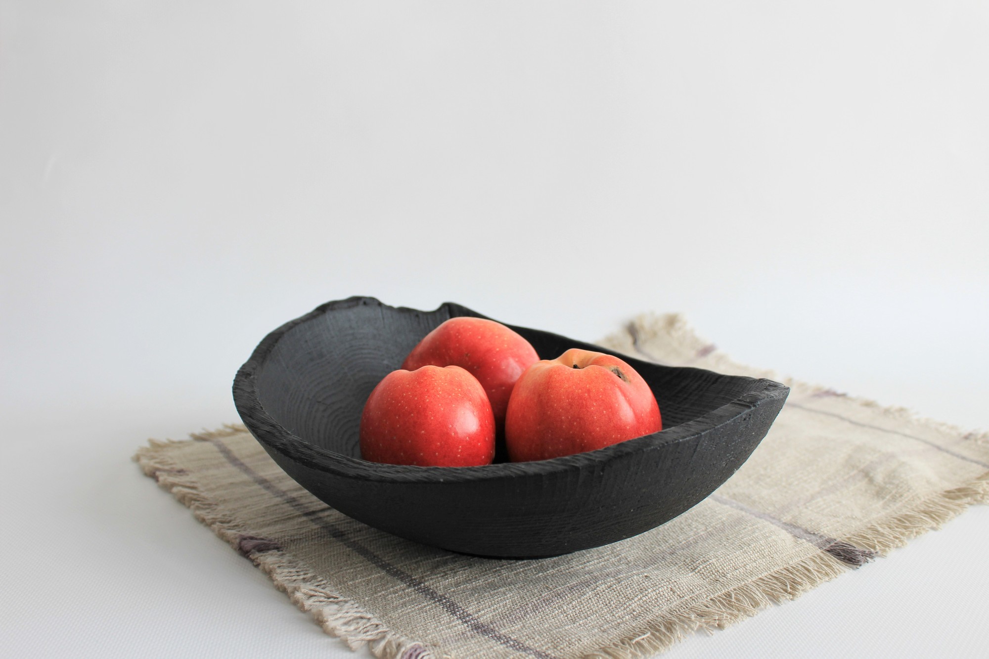 shallow bread bowl, live edge fruit vase, black wood candy bowls, handmade dinnerware set