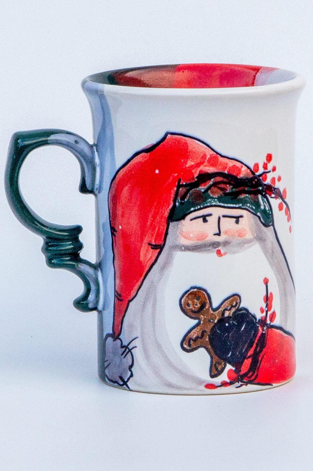Christmas handmade ceramic mug Santa with a gingerbread man New Year 2023