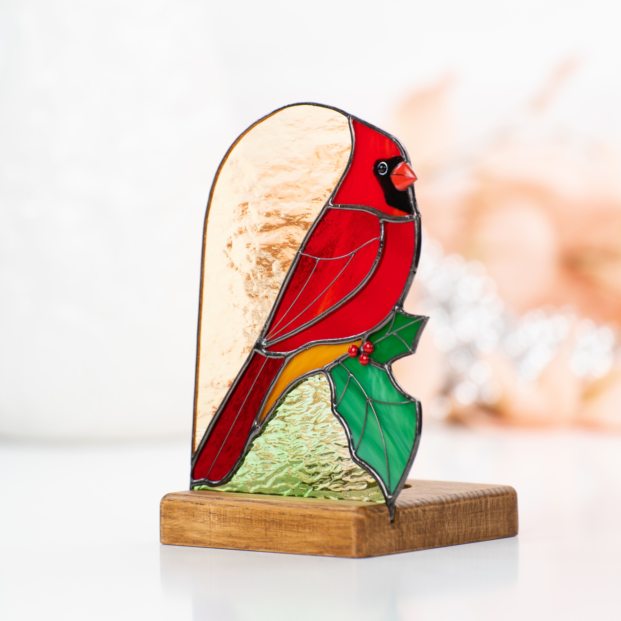Bird stained glass candle holder