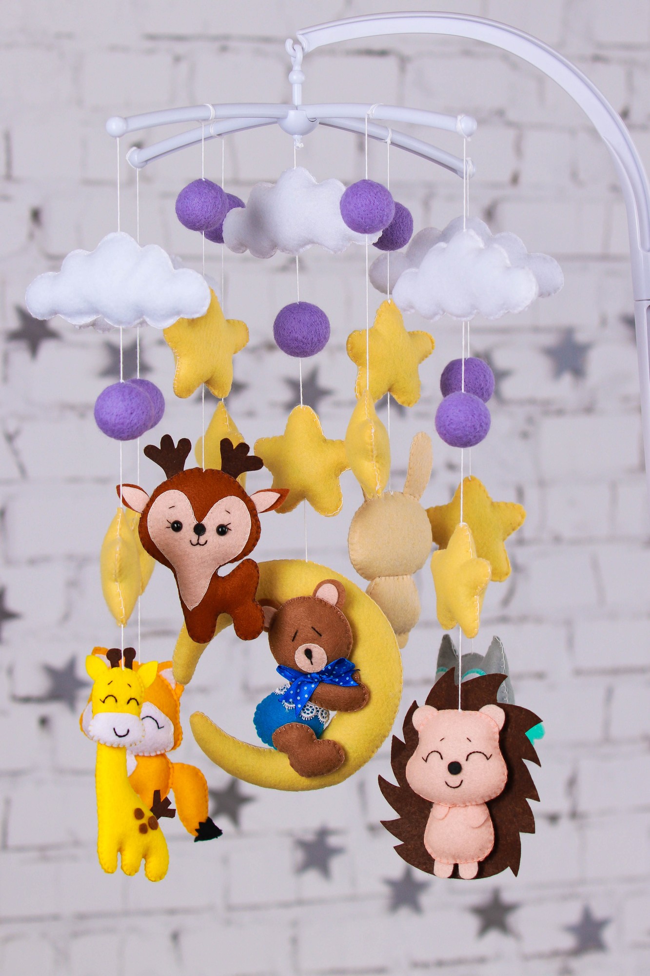 Musical baby mobile with bracket, Baby mobile "Bear on the moon"