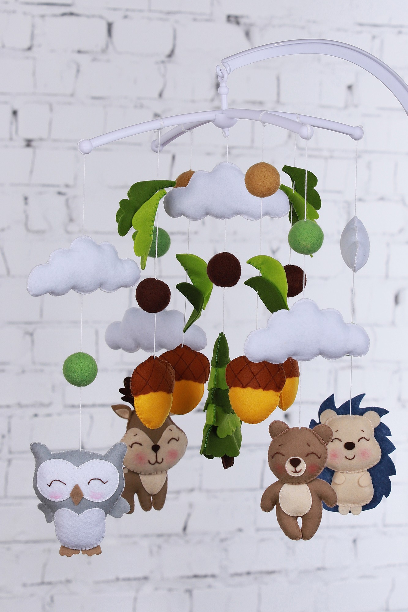 Musical baby mobile with bracket, Baby mobile "Forest animals"