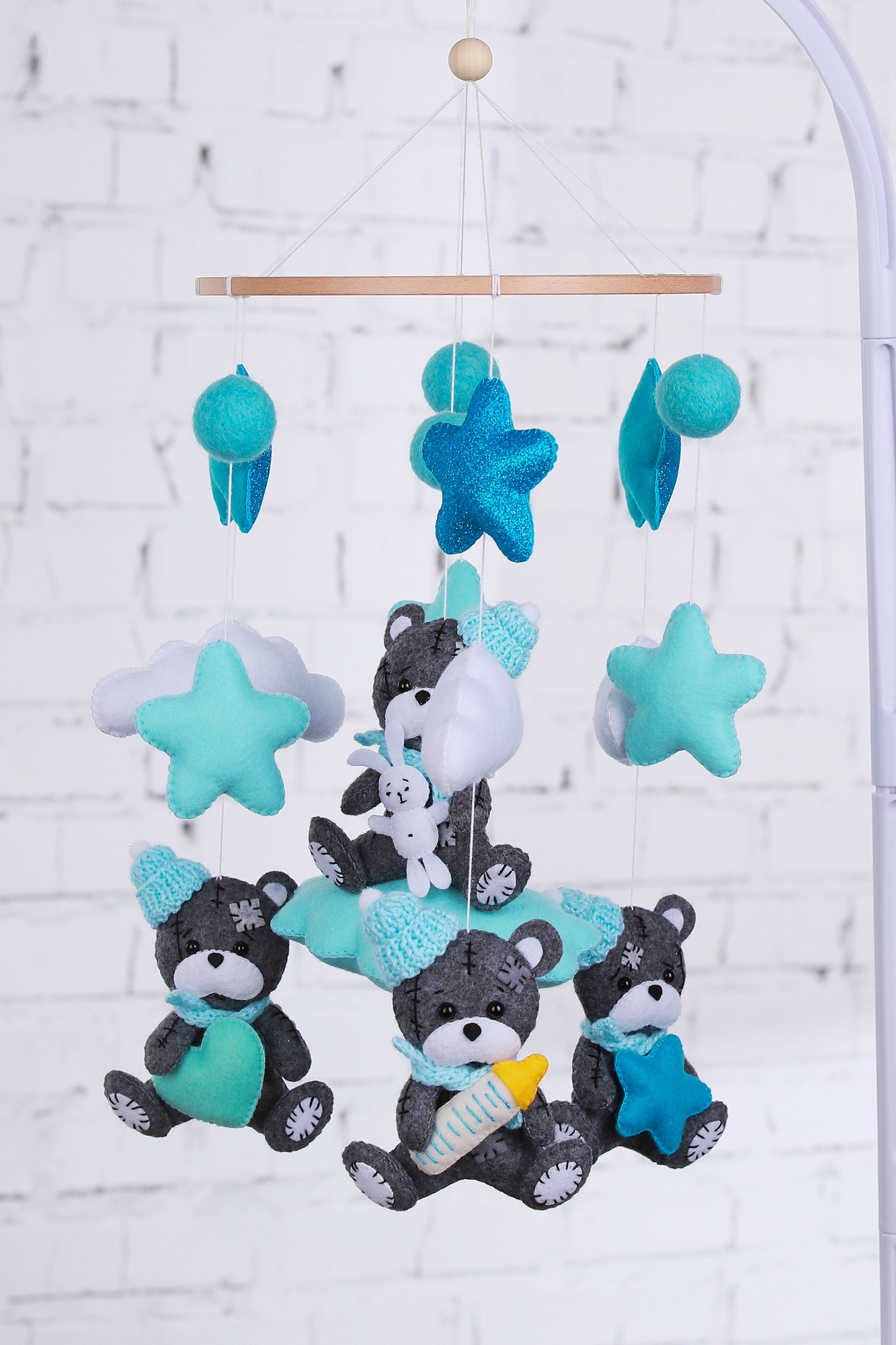 Musical baby mobile with bracket "Teddy on a cloud"
