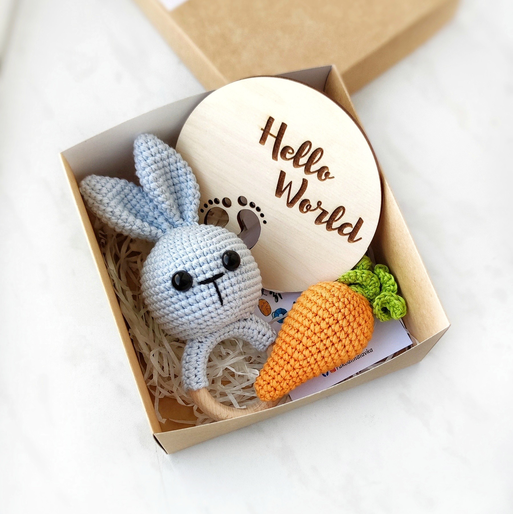Cute bunny toy set with rattle. Newborn baby gift