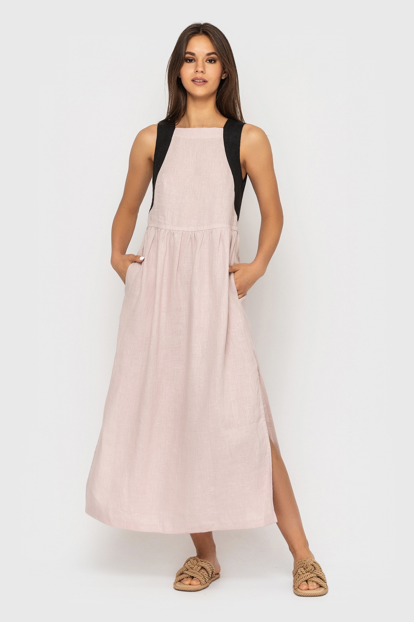 Linen Dress in Pale Rose Midi