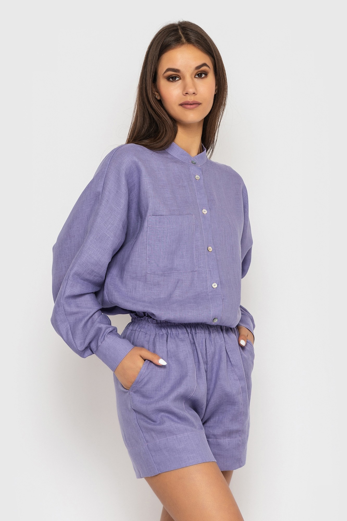 Linen Shorts in Lavender With High Elastic Waist