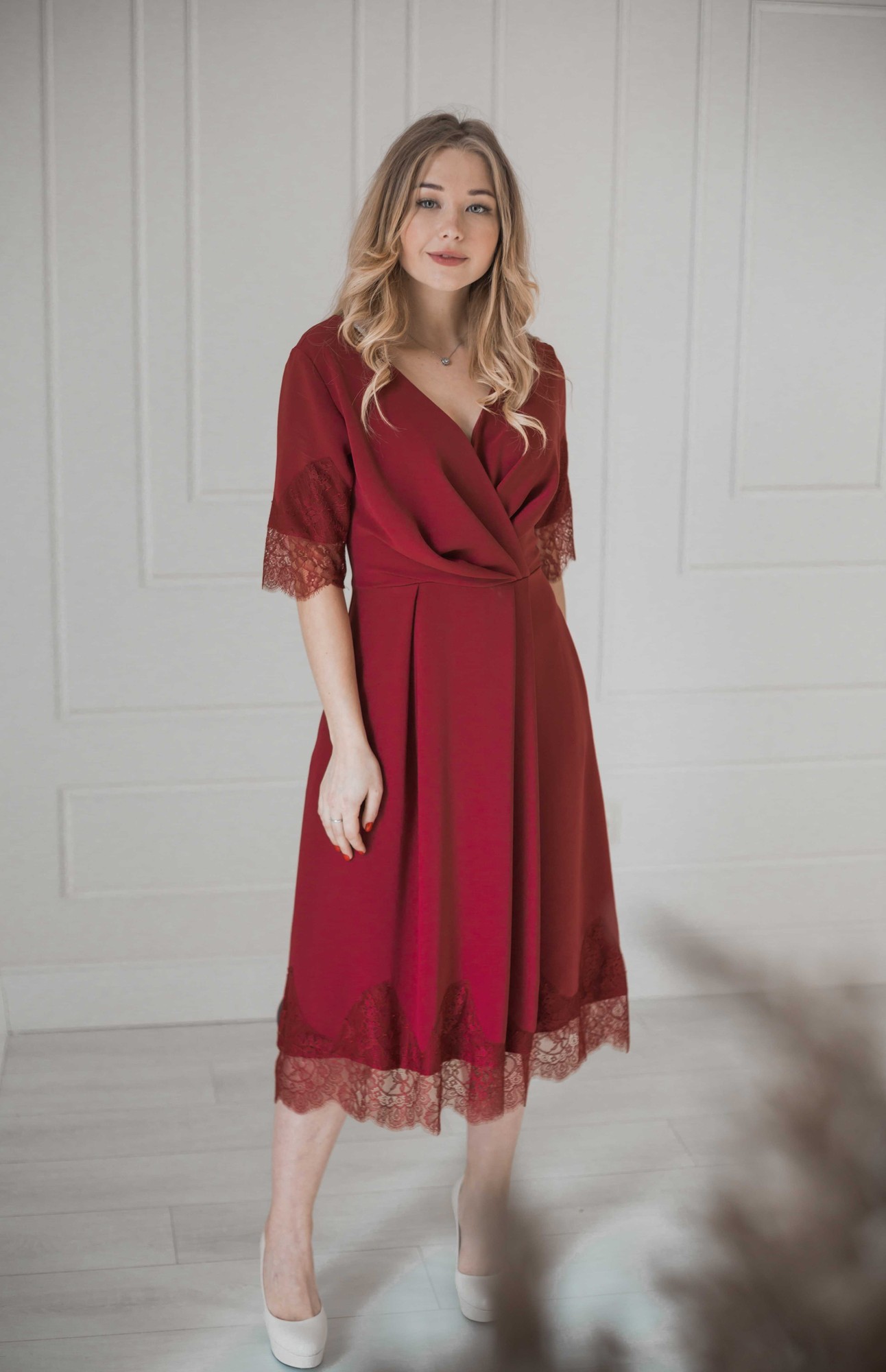 Cherry dress with lace - 22180 from Verezhik House with donate to u24