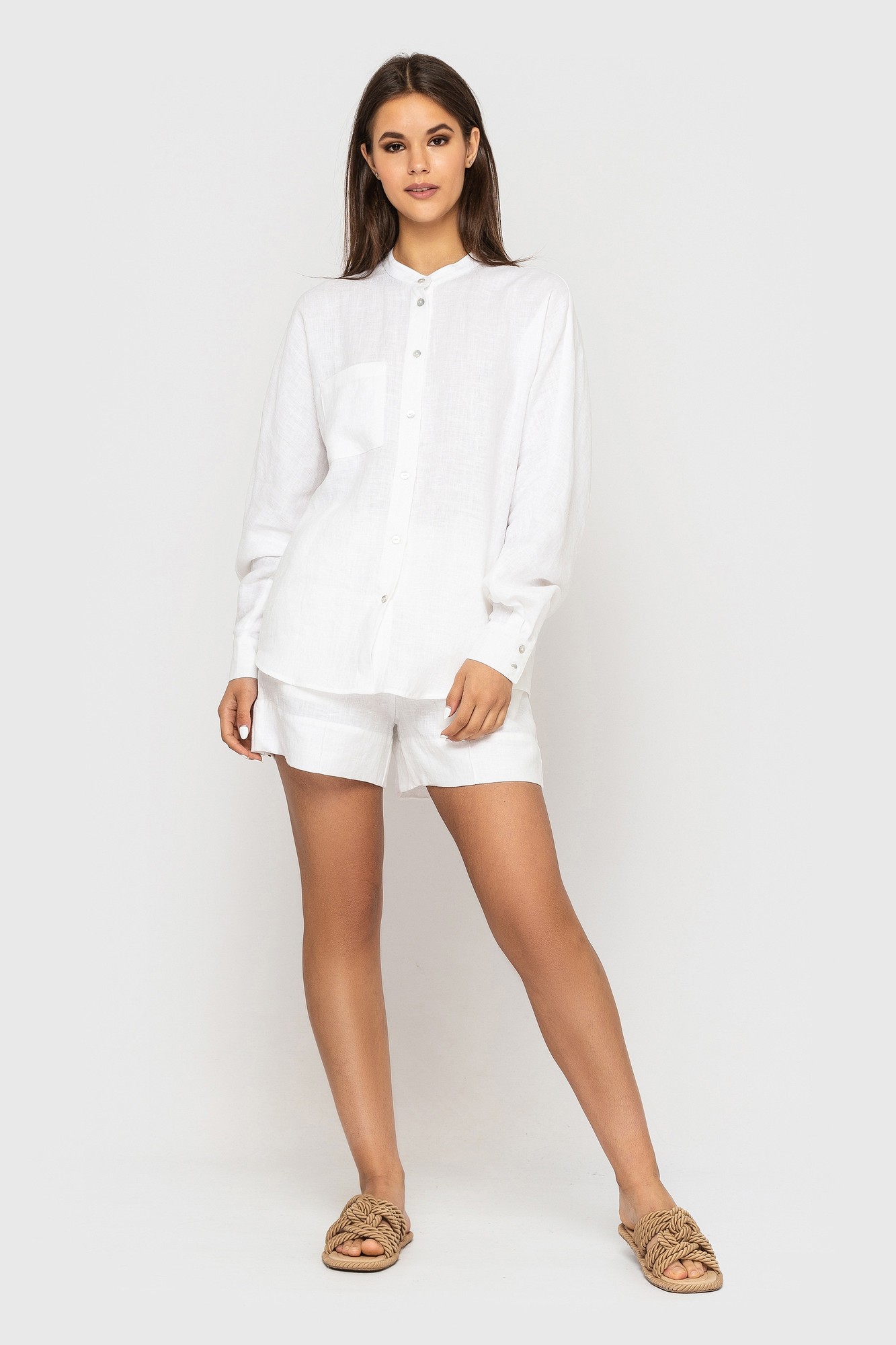 Linen set of oversized shirt and shorts White